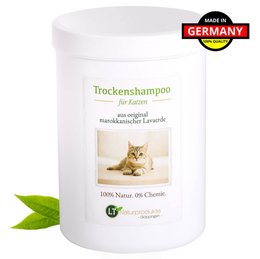 Dry shampoo for cats with original Moroccan lava. Made in Germany, 100% natural ingredients, vegan, and suitable for sensitive skin.