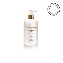  A 6-pack of 500 ml hair and body wash bottles. The product is white with a pump dispenser. The label features the brand name "Ecostic" in a simple, minimalist design.