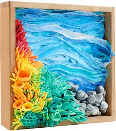  Wooden sensory art craft kit with ocean waves, sunflower, sea creatures, colorful materials, interactive creative play.
