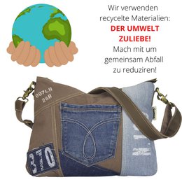Sunsa Women's Sustainable Shoulder Bag. Shoulder bag made from recycled jeans & canvas (canvas). Handbag vintage retro style. Crossbody bag for women.