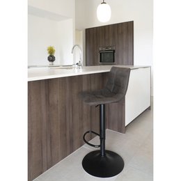 Silla de Bar Middelfart - Gris Oscuro, Microfibra, Patas de Metal Negro, 43x43x88/108cm - Juego de 2