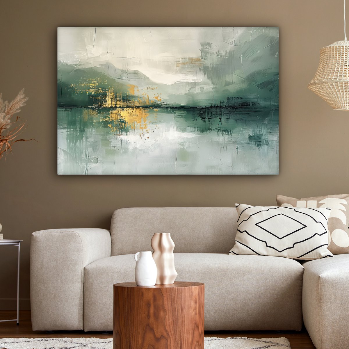 Leinwand Malerei - Wanddekoration - Grün - modern - Zusammenfassung - Gold