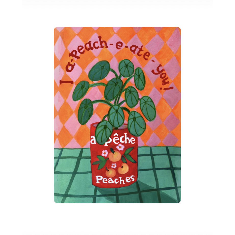 Grappige Duurzame Planten Eco Kaart | "I a-peach-e-ate-you" | Kleurige  Wenskaarten met Plantje