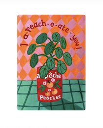Tarjeta ecológica divertida de plantas sostenibles | “Te-comí-un-melocotón” | Tarjetas de Felicitación Coloridas con Planta
