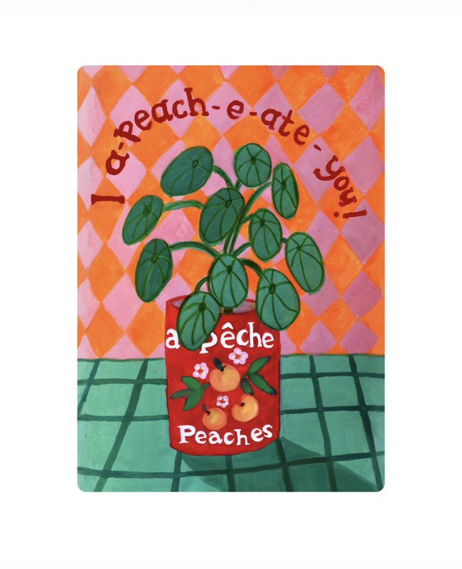 Sjove bæredygtige planter Eco Card | "Jeg a-fersken-e-spise-dig" | Farverige lykønskningskort med plante