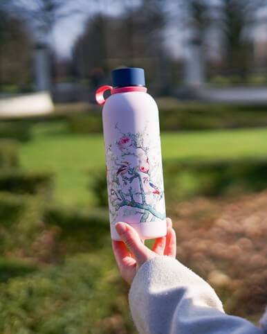 Water bottle forest birds pink