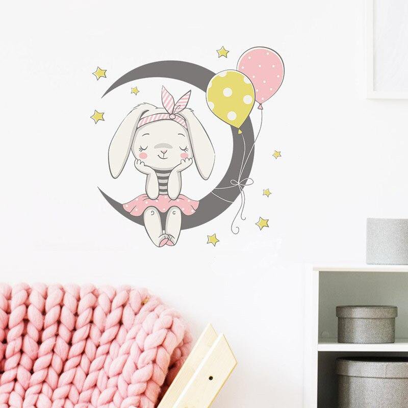 Rabbit sitting on the moon girls bedroom wall sticker