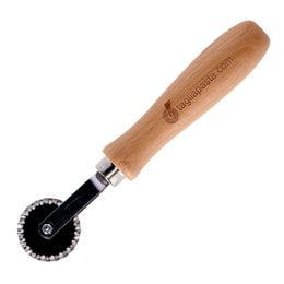  Steel cutter wheel with single toothed blade for pasta makers. Wooden handle, metal blade for cutting and shaping pasta dough.