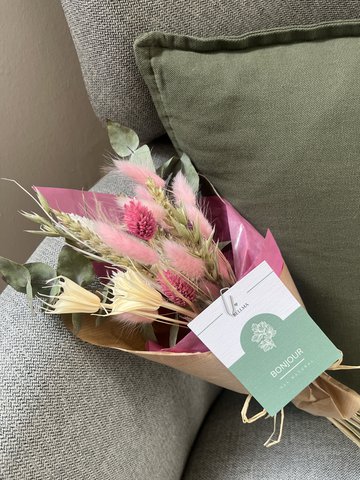 Small dried flower bouquet with card - Bonjour