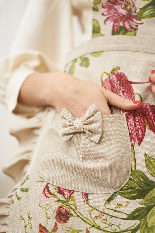 Tablier pour dames à volants, mélange poly-coton, imprimé | Botanique