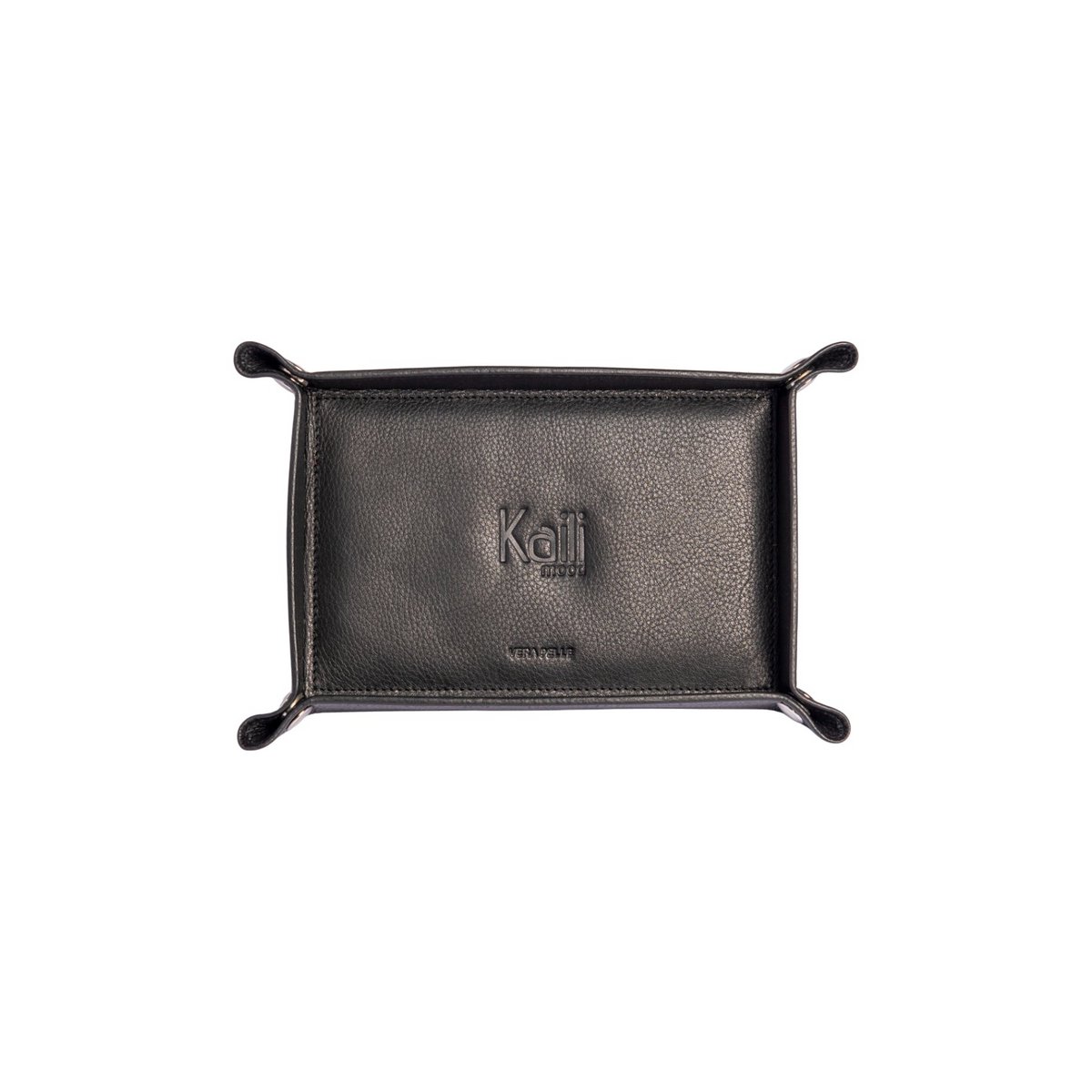 K0052AB | Vuotatasche Rettangolare in Vera Pelle pieno fiore, con leggera grana. Colore Nero. Chiusura con bottoni automatici in finitura Argento Lucido. Dimensioni (da chiuso): cm 17 x 11 x 3