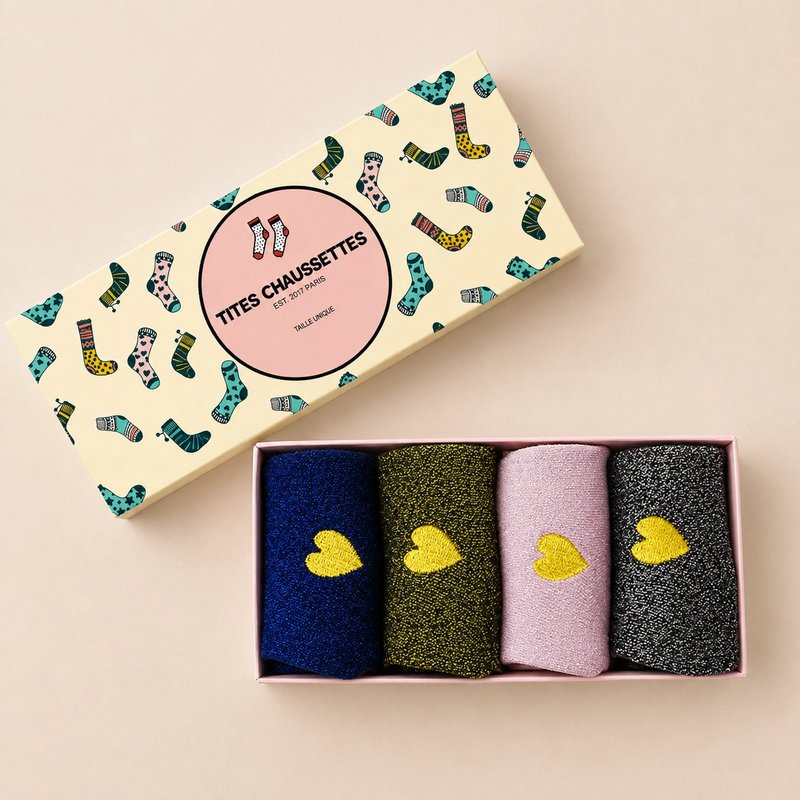 4er-Pack Damen-Socken aus Lurex und glitzerndem Herz I 35-41
