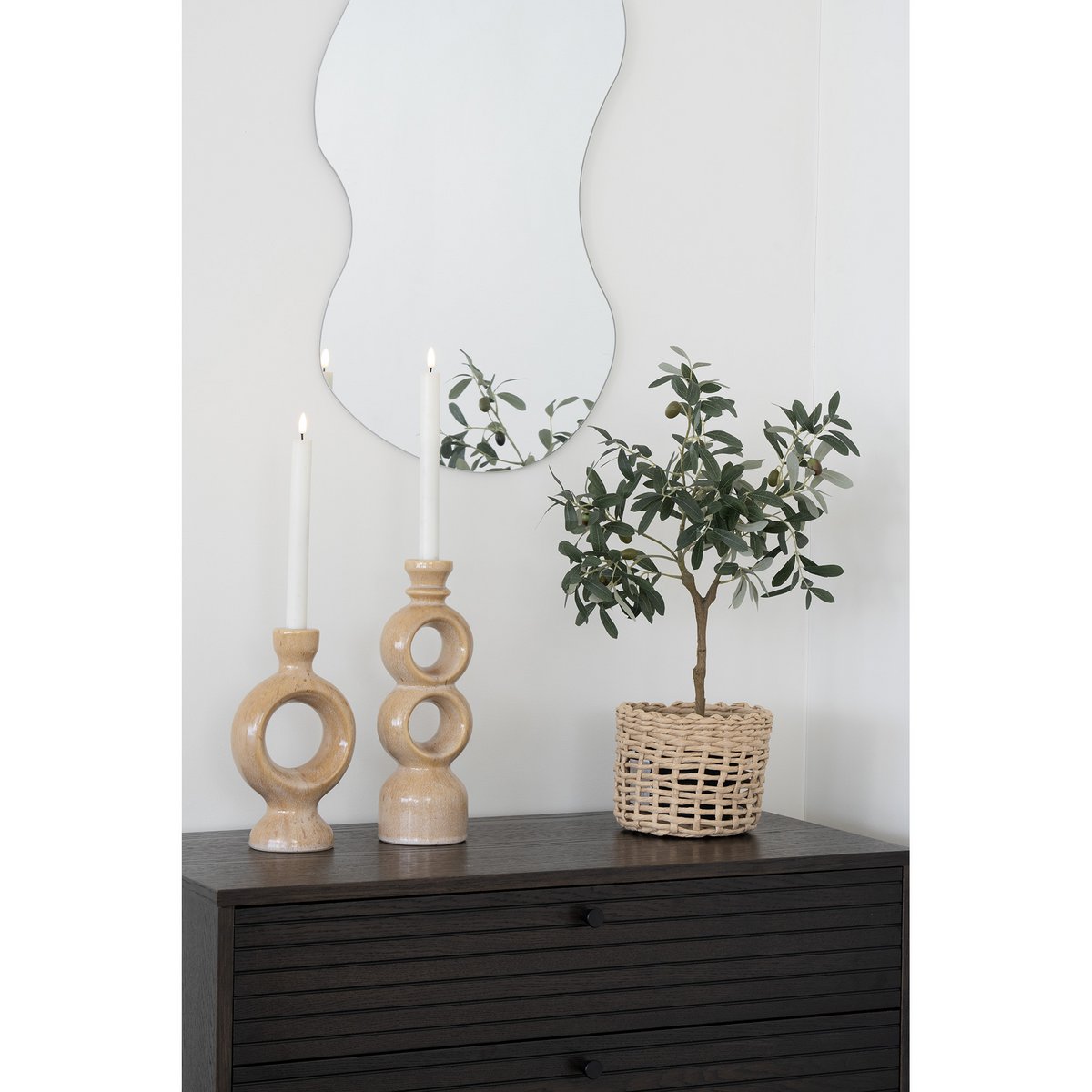 Candle Holder - Brown,  Ceramic, 13.5x8.8x23.5 cm