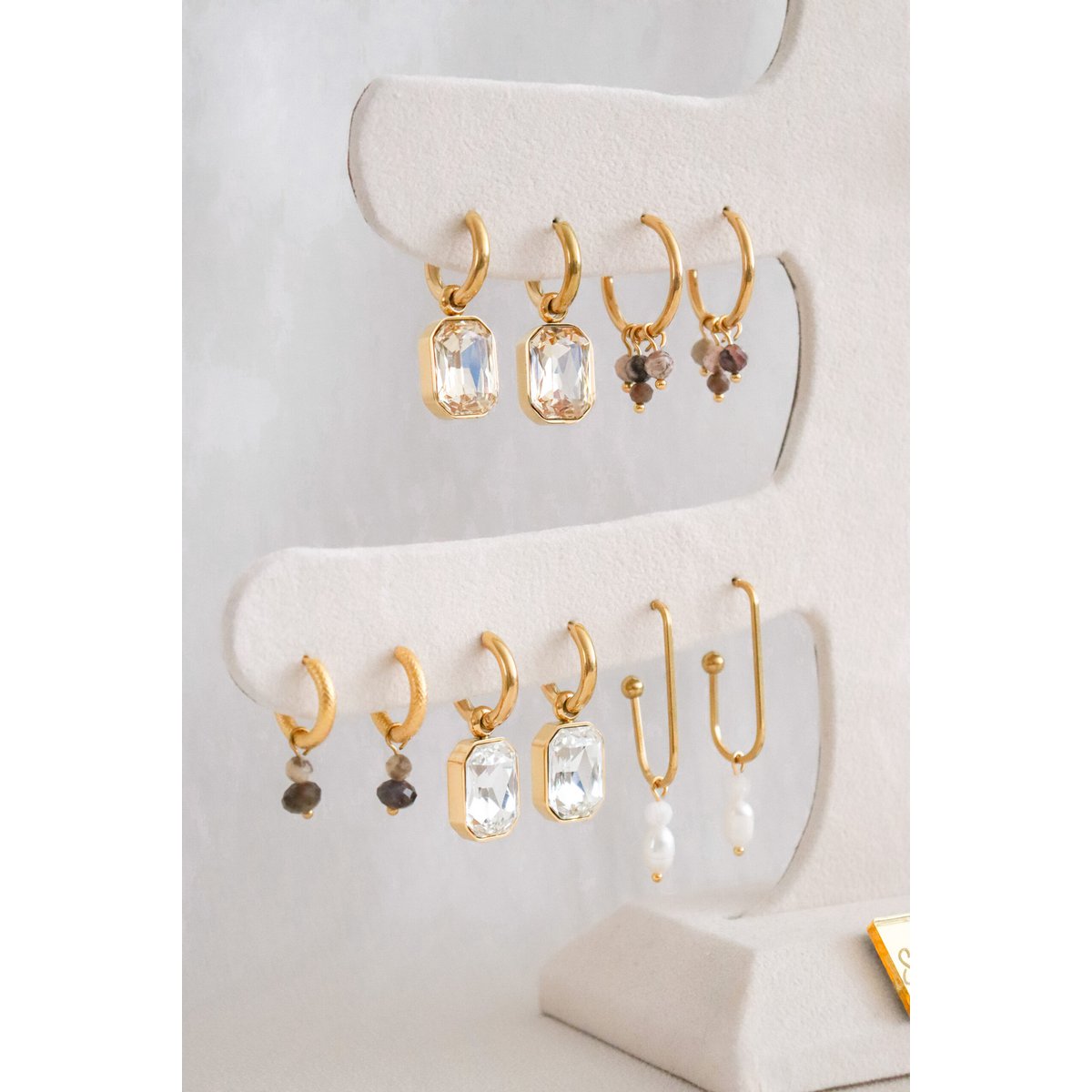 Rhodochrosite & Labradorite Earrings - Gold