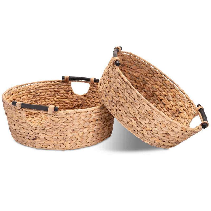 Large laundry tub, basket braided out of water hyacinth with wooden handles