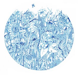 Yet Visser wallpaper circle Blue flowers (can be colored) 100 cm removable SUSTAINABLE Delft blue