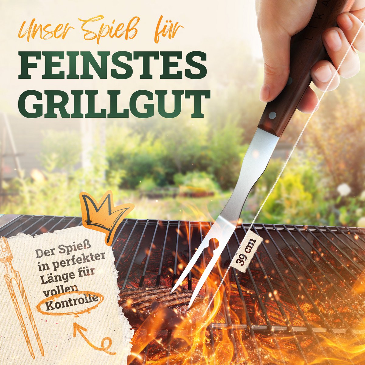 Premium grillbørste rustfrit stål med skraber og greb lavet af acacia træ