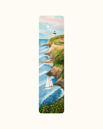  Illustrated bookmark English coastline lighthouse cliffs sailboat scenic landscape design 300gsm cardstock
