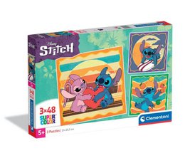 Stitch puzzle set, colorful Disney character, three puzzles, blue pink yellow, children's toy.