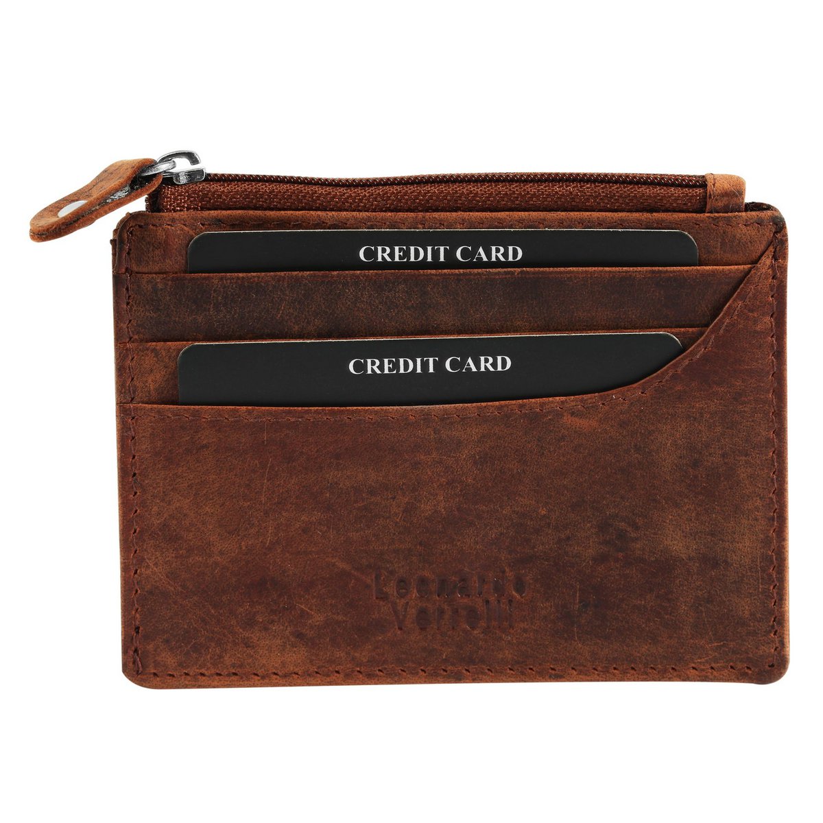Leonardo Verrrelli Real Leather Card Case med RFID -beskyttelse, Cognac