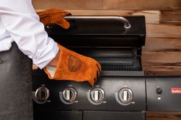 Sæt med 2 læder BBQ handsker - 36 x 19 cm - brun