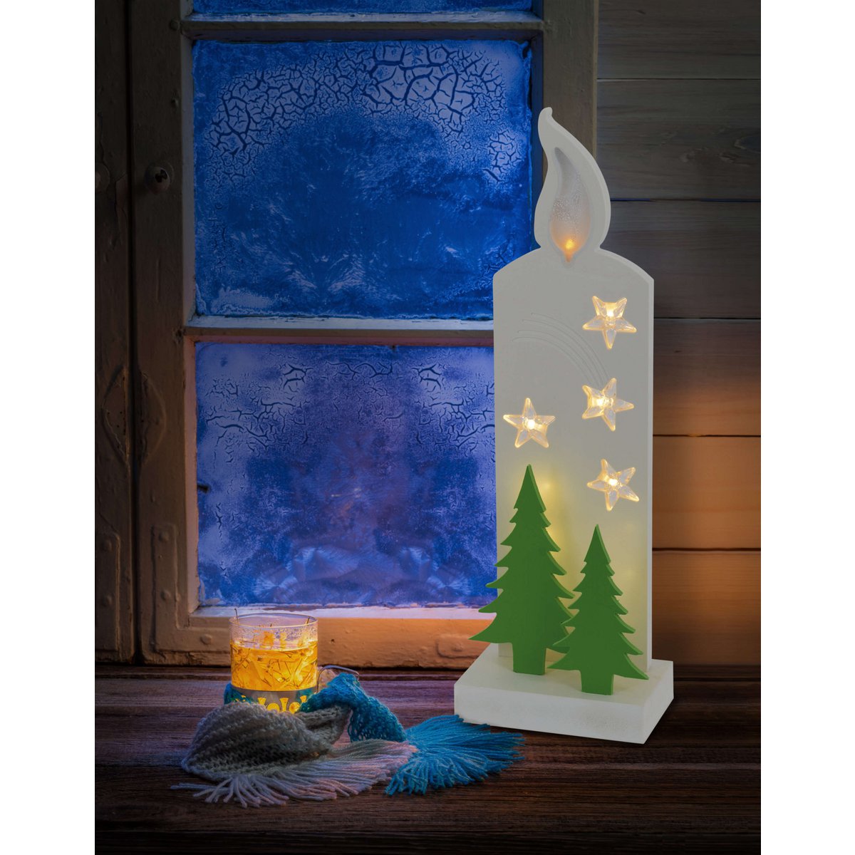 LED decorative light "candle" 40 cm high, made of metal and plastic, including timer and on/off switch, warm white light