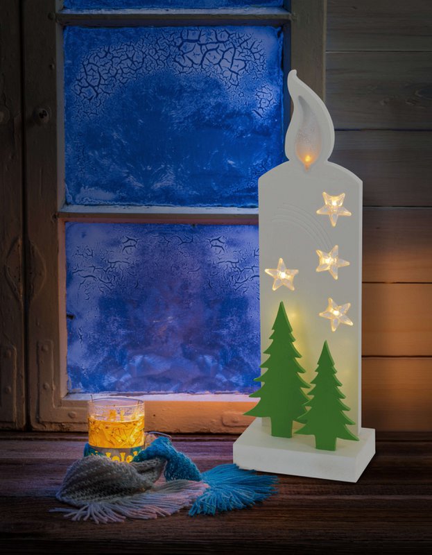 LED decorative light "candle" 40 cm high, made of metal and plastic, including timer and on/off switch, warm white light