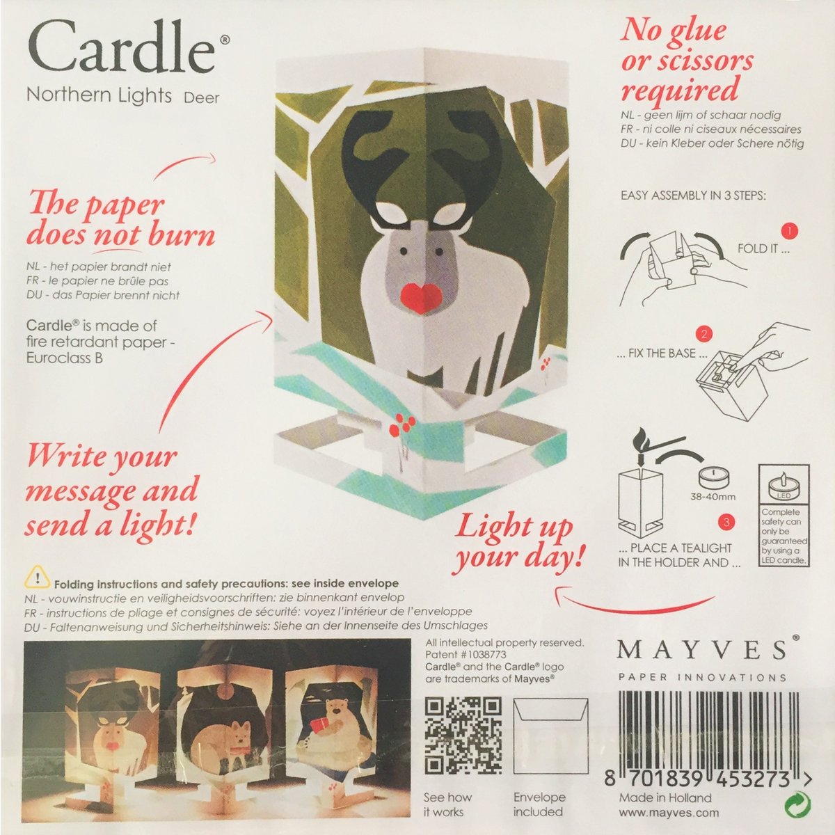 CARDLE Reindeer (Northern Lights) - Portavelas Tarjetas de felicitación
