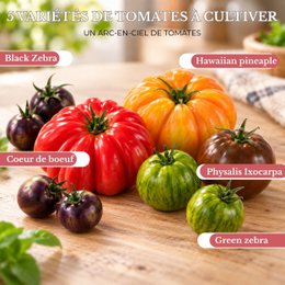 CULTIVEA® Organic* Tomatensamen-Set zum Pflanzen – 5 alte und farbenfrohe Sorten – Ochsenherztomate, Ananastomate, Grünes Zebra, Schwarzes Zebra, Physalis – Komplettes Tomatensetzlingsset mit Töpfen, Pastillen und Anleitung