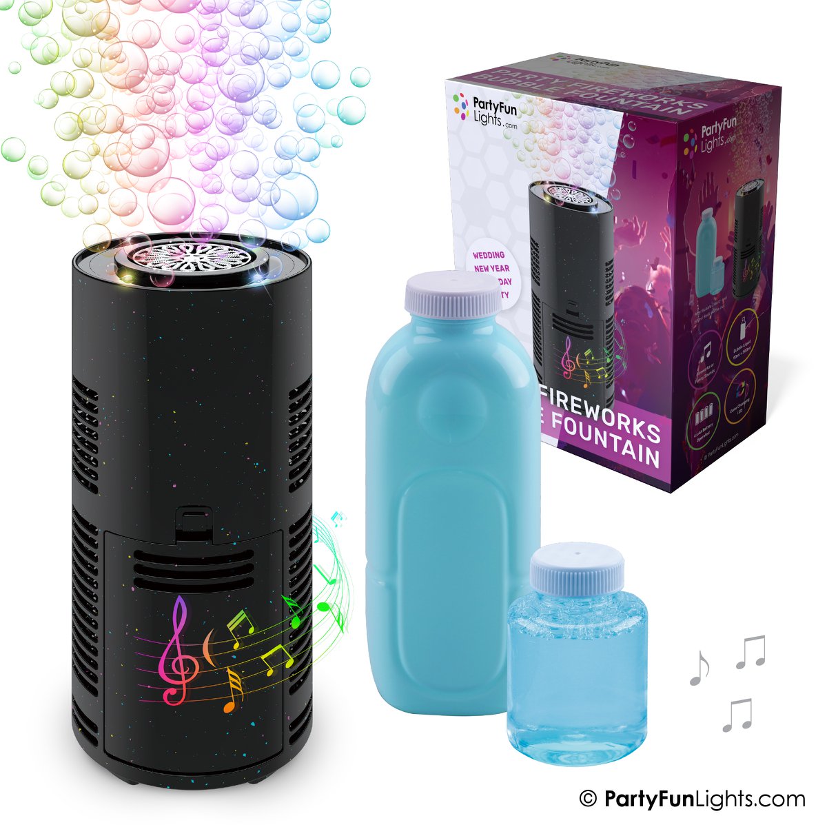 Bubble Blowing Machine - Bubble Bladder Gun - con luz y efectos de sonido para todas las edades - Negro - Handy, funciona en baterías - Juguetes al aire libre
