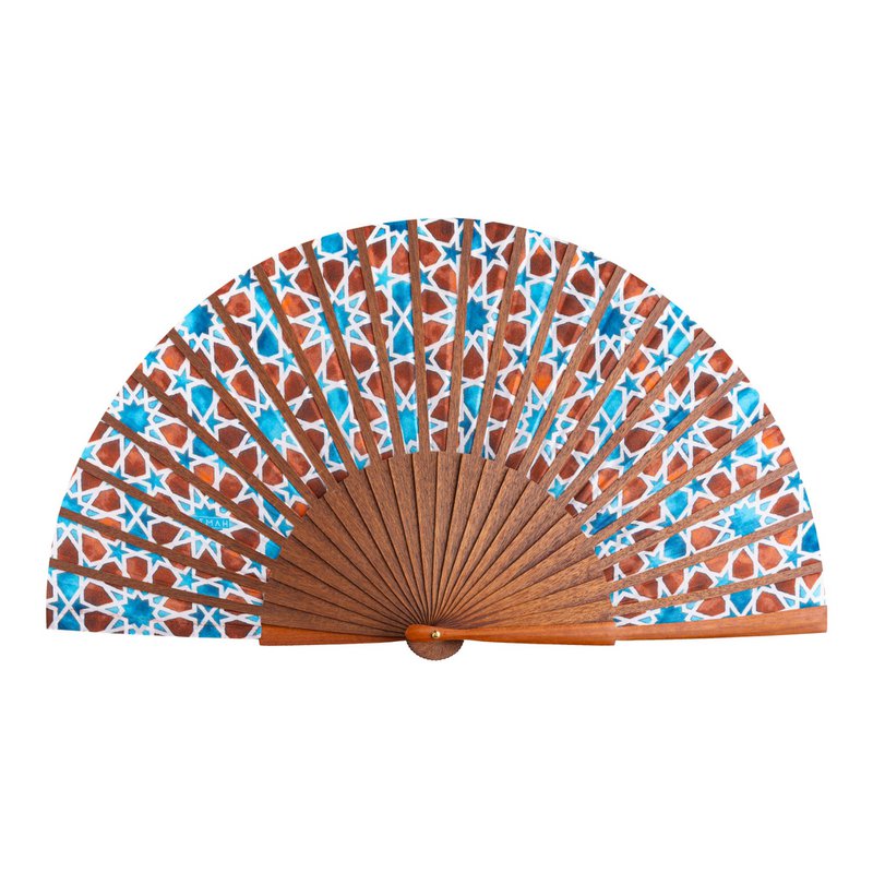 Brown & Blue Seidenfan inspiriert von der islamischen Kunst