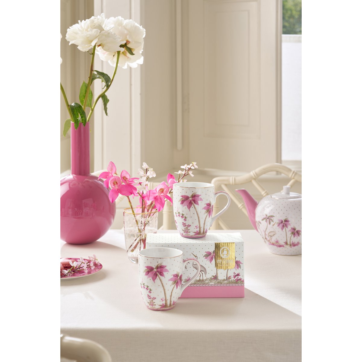 Set/2 Mugs Large Jolie Dots Gold Pink 350ml