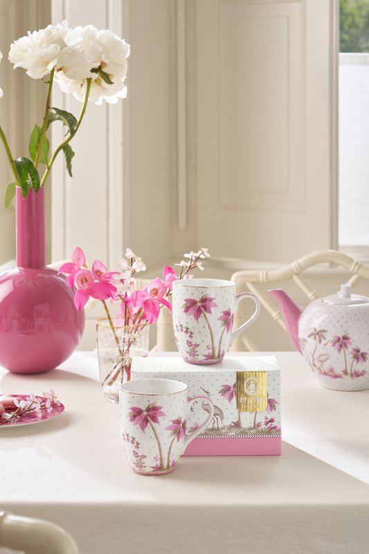 Set/2 Mugs Large Jolie Dots Gold Pink 350ml