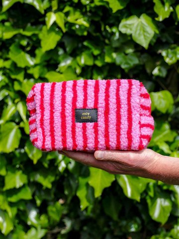 Only candy bag pink red stripe made of teddy fabric