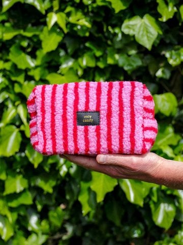 Only candy bag pink red stripe made of teddy fabric
