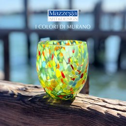 Klassieke waterglazen van handgeblazen en handgemaakt glas met Murano Murrine, lijn “I Colori di Murano”, 320 ml. Gemaakt in Italië