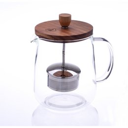 Theepot met houten deksel en verwijderbare zetgroep 1L