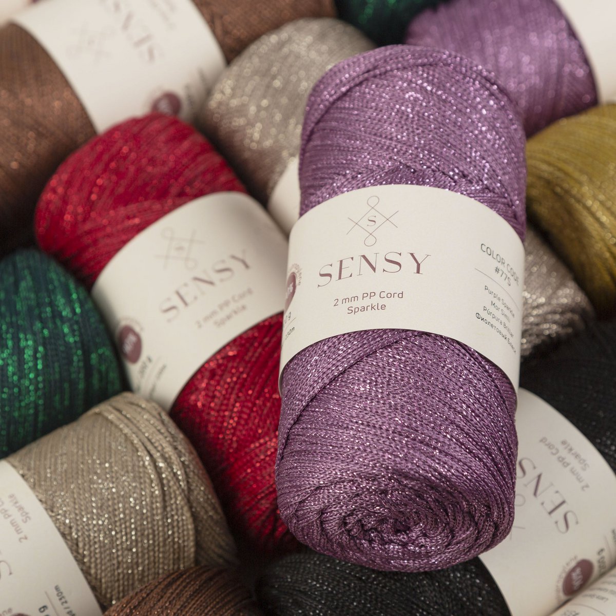 Sensy Premium 2mm Sparkle - 250 m Sznurek do makramy, 90% polipropylen / 10% poliester