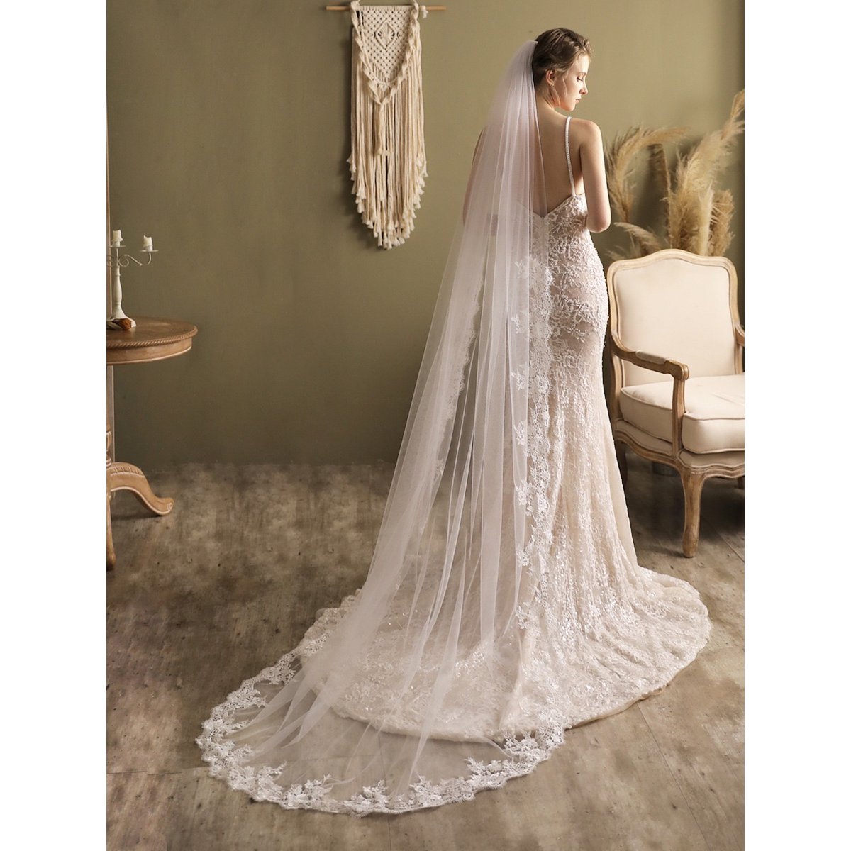 Cathedral Length Bridal Veil-Lace Edging