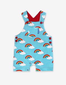 Bio-Baumwoll Kinder Latzhose kurz mit Regenbogen-Druck