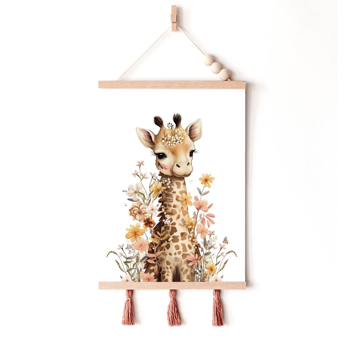 Giraffe nursery poster, giraffe poster, floral nursery print, mother and baby giraffe poster, nursery giraffe print, wildflowers print, girls nursery poster, girls room decoration