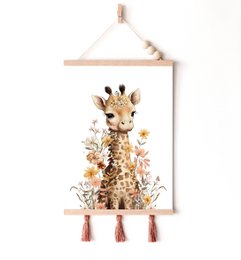 Giraffe nursery poster, giraffe poster, floral nursery print, mother and baby giraffe poster, nursery giraffe print, wildflowers print, girls nursery poster, girls room decoration