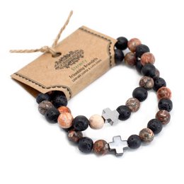  Gemstones Friendship Bracelets-Jasper & Lava Stone. Beaded bracelet with natural jasper and lava stone beads in various earthy tones.