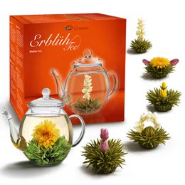 Creano ErblühTee-Geschenkset mit Glaskanne, 6 Sorten