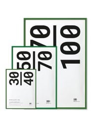 Green pine acrylic glass frame available in 30x40, 50x70, and 70x100 cm sizes.