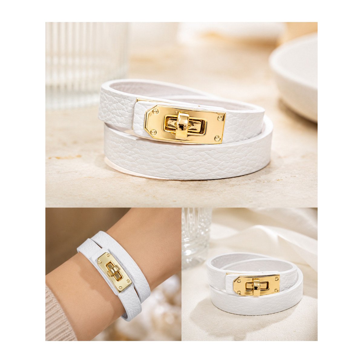 Echt lederen twist dubbele wikkelarmband, gemaakt in Italië, art. 602003