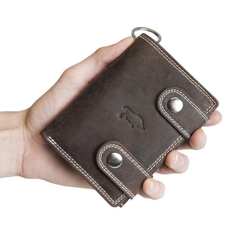 Men's Wallet Leather With Chain dark brown buffalo leather