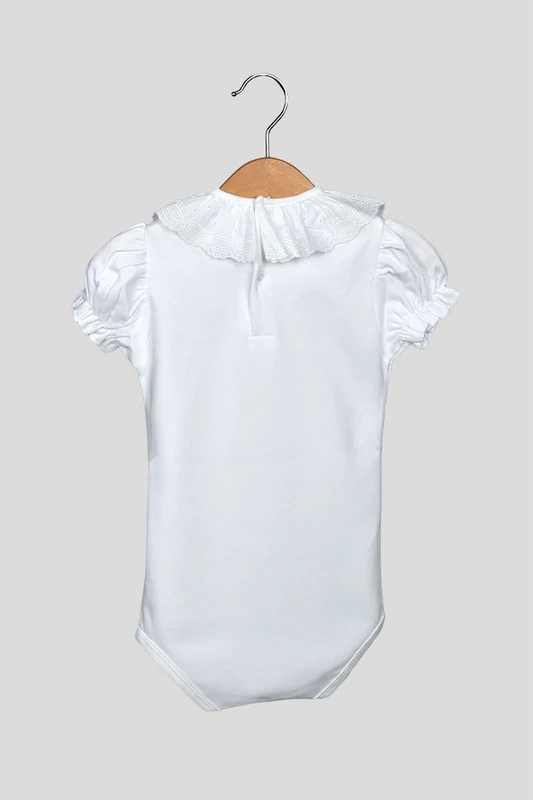 Babybroderet bodysuit med flæsekrave, kortærmet, pige