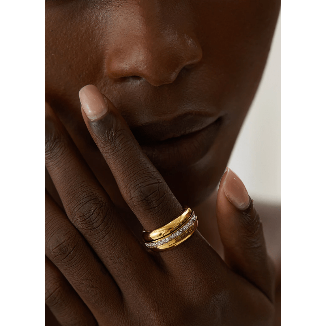 Romane - Wide Crystal Plain Gold Band