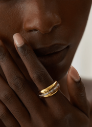 Romane - Wide Crystal Plain Gold Band